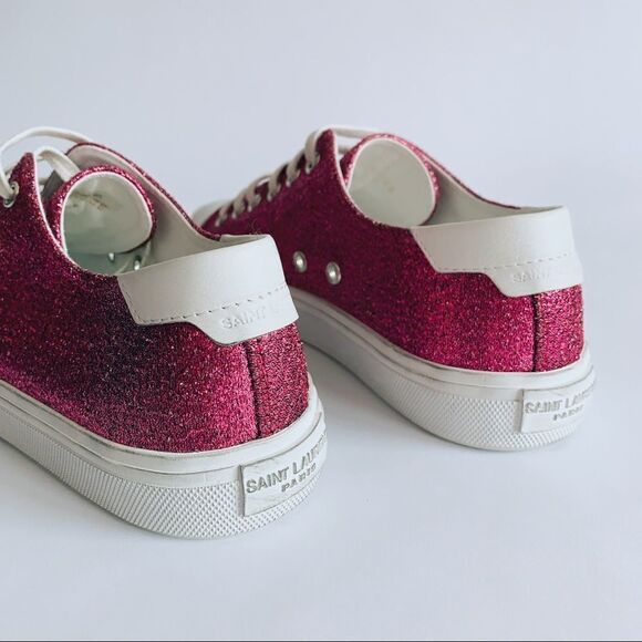 ⭕️ SAINT LAURENT Sneakers Low Pink Glitter YSL - Picture 8 of 11